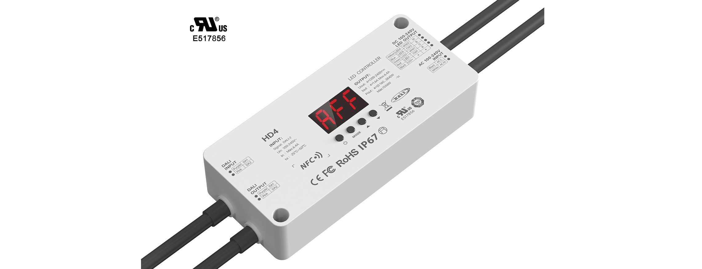 4路 DALI NFC近场编程 高压防水LED恒压控制器 HD4