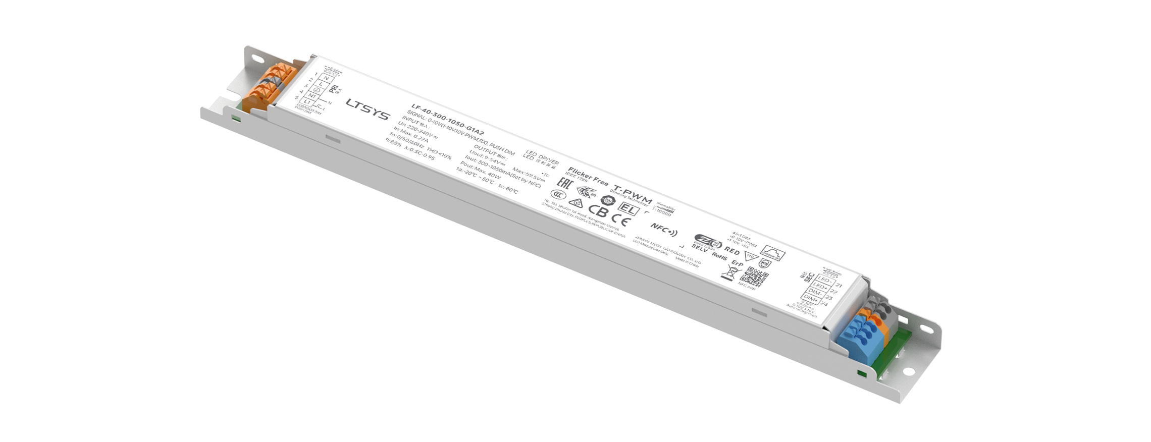40W 300-1050mA NFC 0/1-10V CC Linear Intelligent Driver LF-40-300-1050-G1A2  (Built-in)