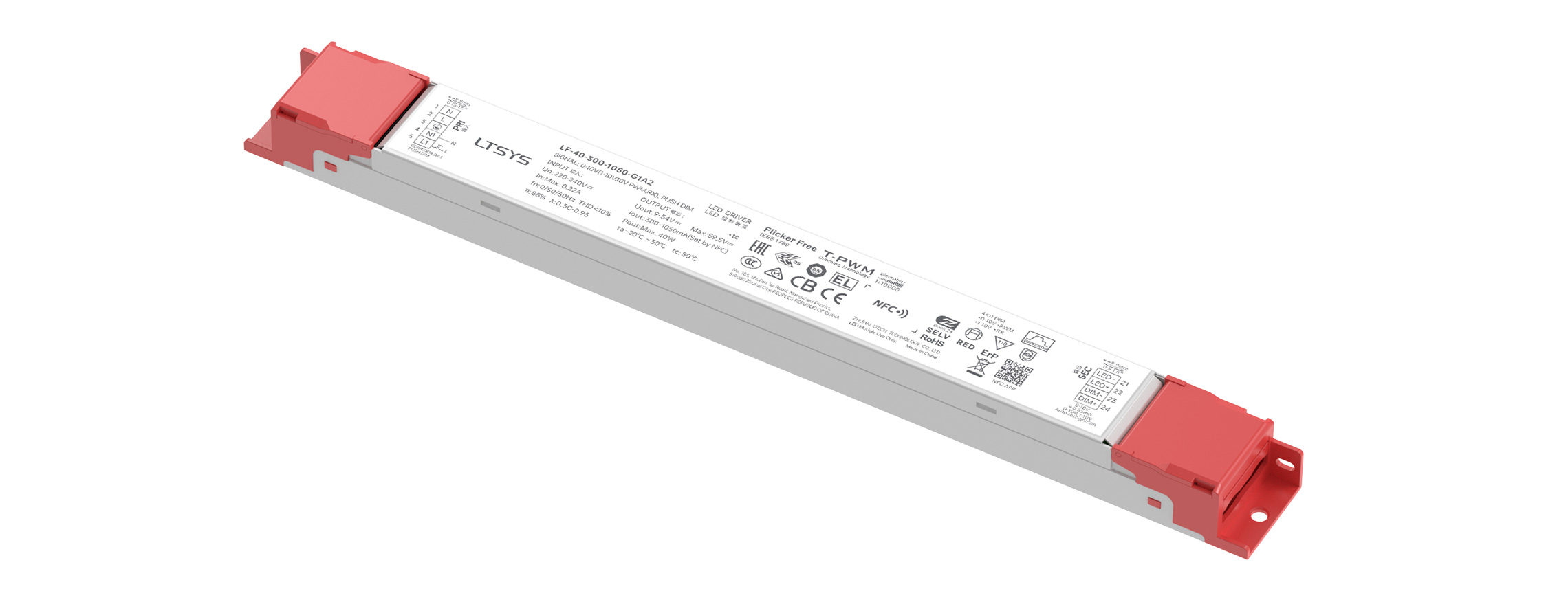 40W 300-1050mA NFC 0/1-10V CC Linear Intelligent Driver LF-40-300-1050-G1A2 (External)