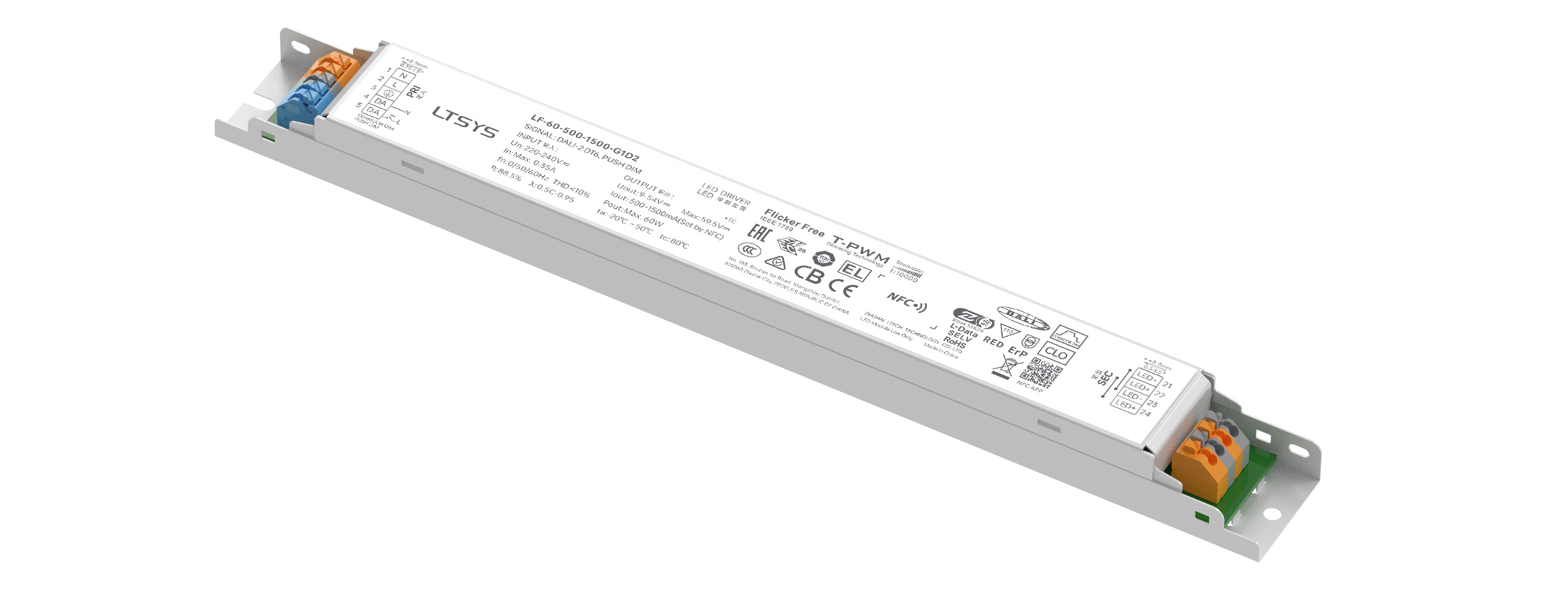 60W 500-1500mA NFC DALI-2 DT6 CC Linear Intelligent Driver LF-60-500-1500-G1D2 (Built-in)