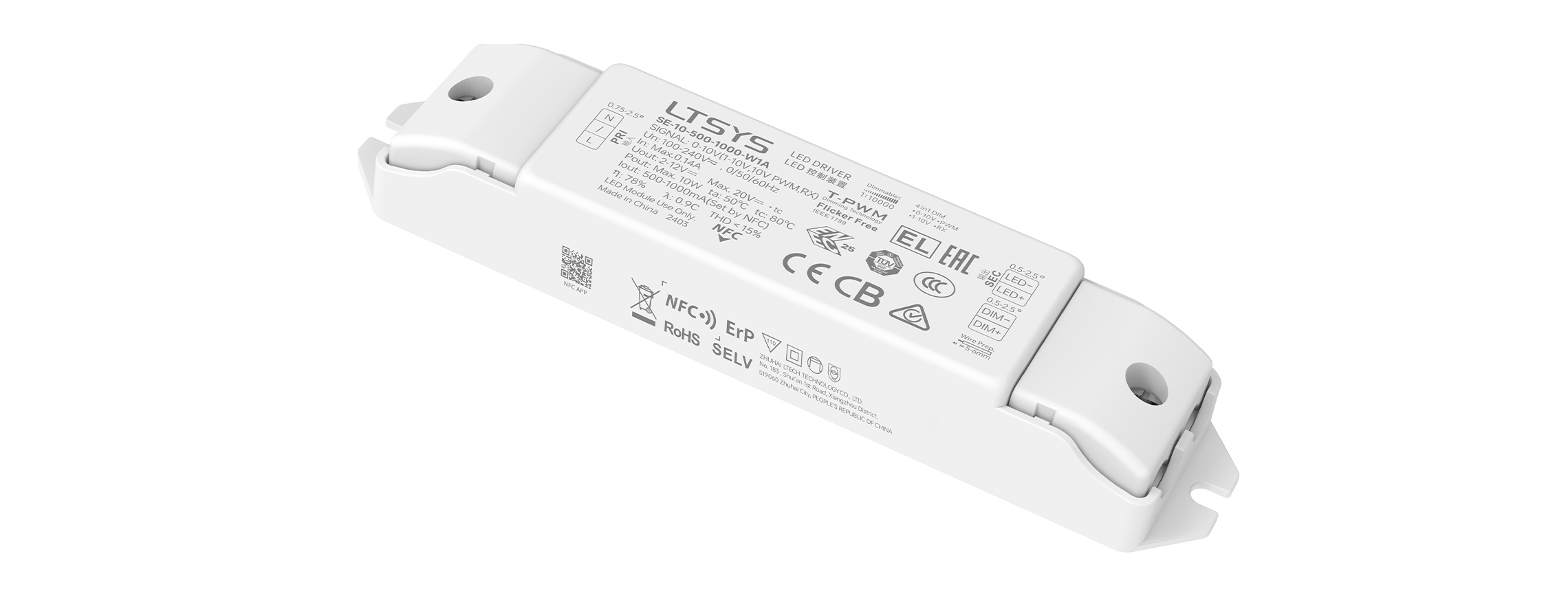 10W 500-1000mA NFC CC 0/1-10V LED driver SE-10-500-1000-W1A